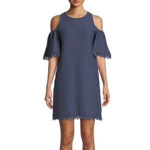Milly Denim Cotton Knit Cold Shoulder/Flutter Sleeve Fringe Dress Size P (0-2)